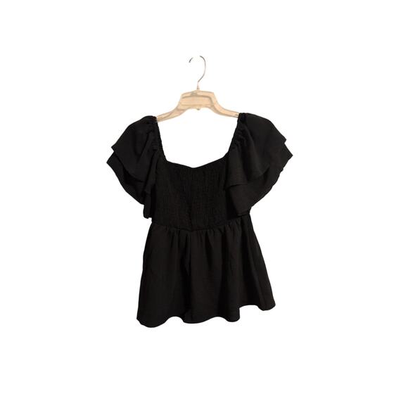 Square-Neck Flutter-Sleeve Peplum Babydoll Top (Size S) — Stretchy & Flirty - Picture 3 of 3